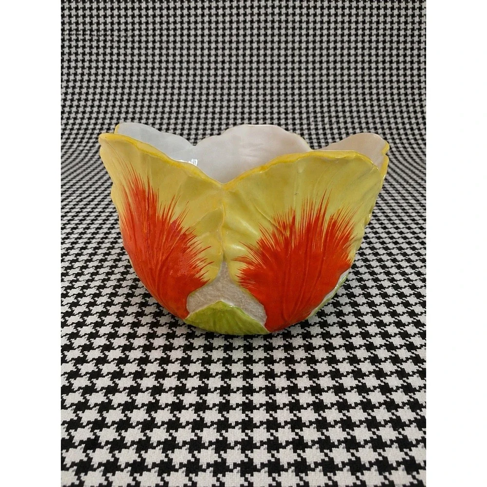 Mid Century Floral Petal Ceramic‎ Vase Bowl Planter Centerpiece Japan Style VTG